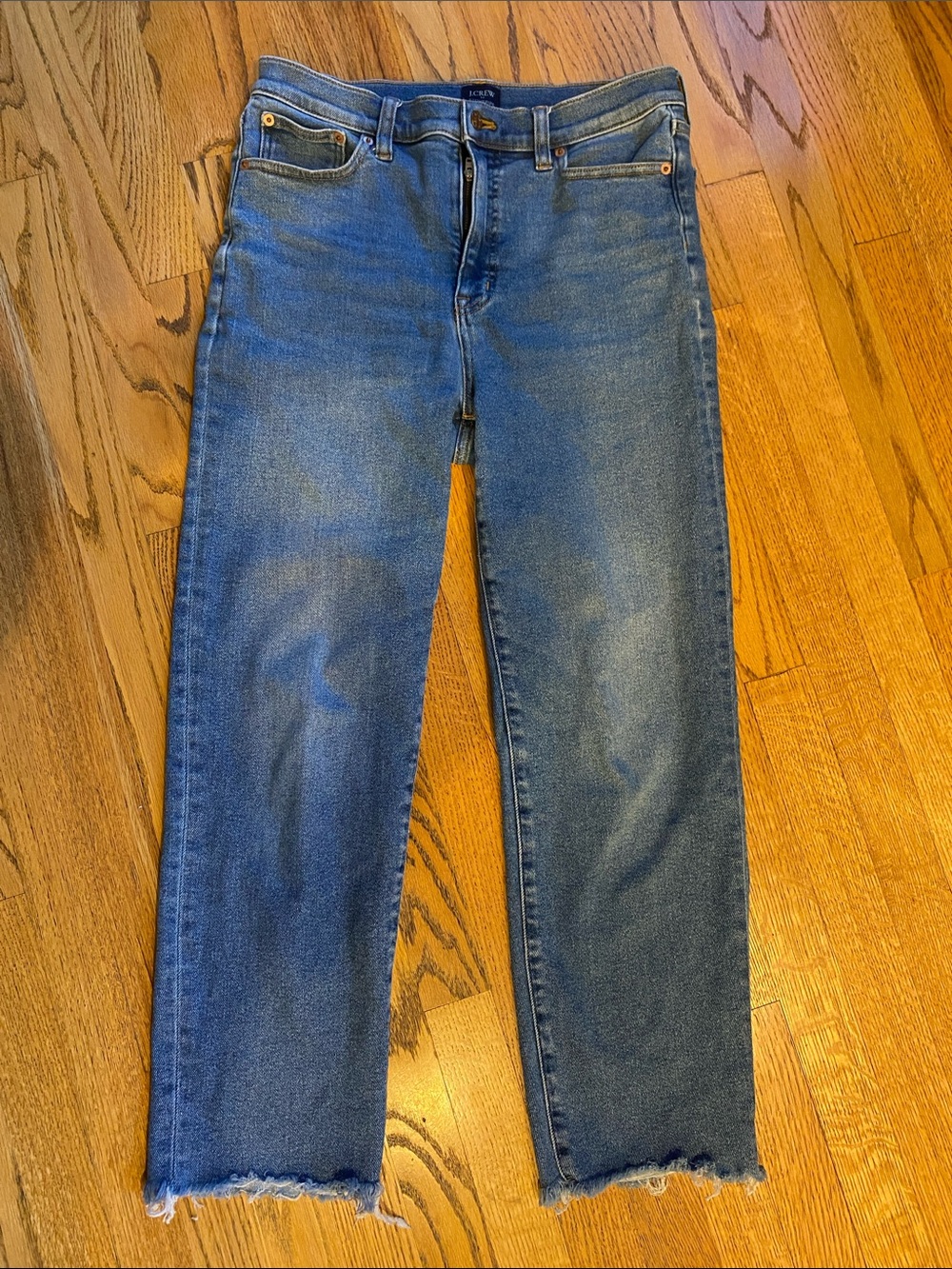 J. Crew Women's Blue Cropped Straight Jeans with Frayed Hem